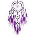 Acchiappasogni da parete 30 x 70 cm viola e bianco con piume e perline stile boho