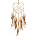 Acchiappasogni a cuore 20 x 55 cm in cotone beige e piume decorative stile boho da parete