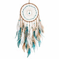 Acchiappasogni da parete 40 x 90 cm con piume e perline turchese beige stile boho
