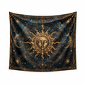 Arazzo da parete 150 x 150 cm in poliestere blu scuro e oro con sole e luna stile celeste