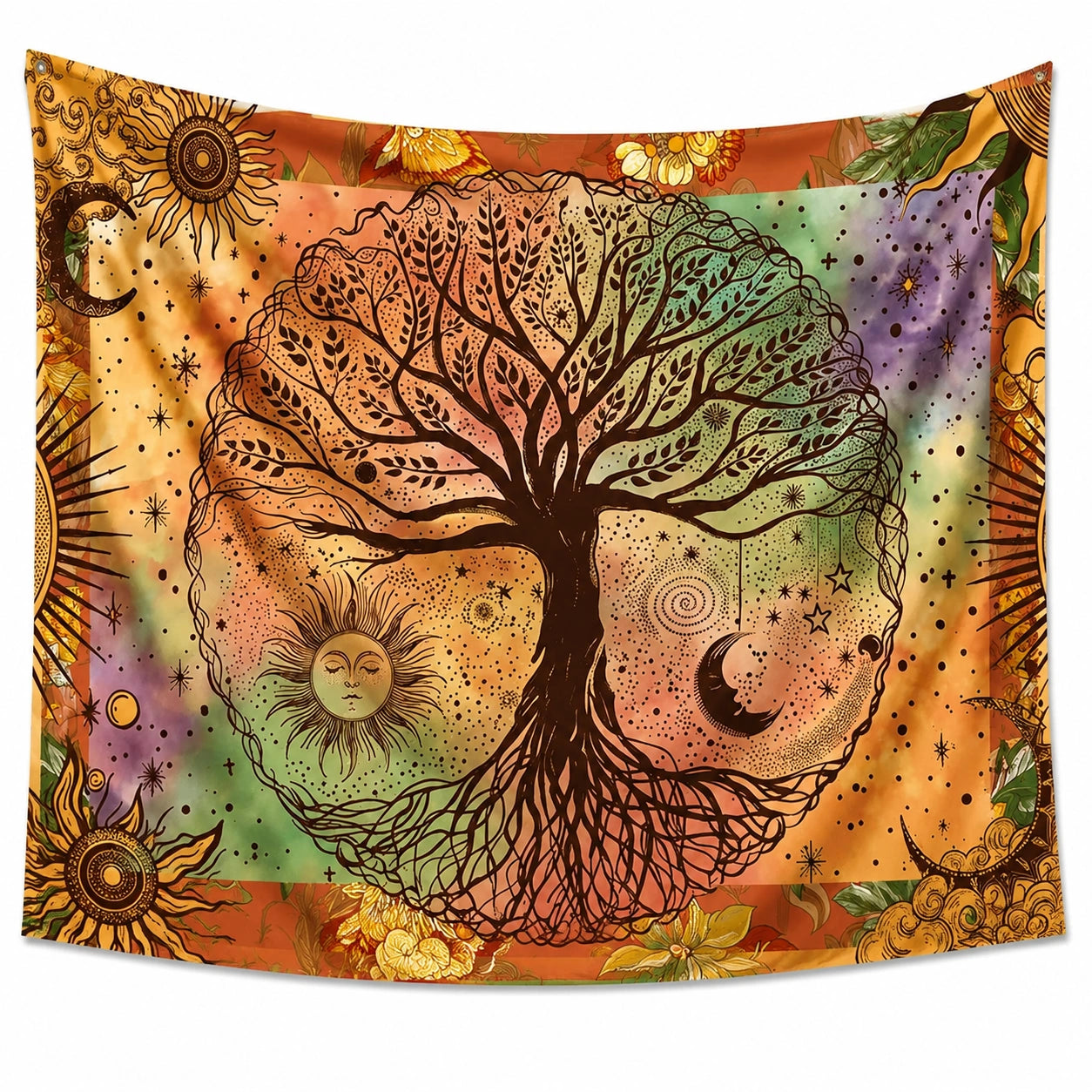 Arazzo da parete 150 x 130 cm in tessuto multicolore con albero della vita stile bohémien