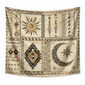 Arazzo da parete 150 x 150 cm in poliestere beige nero oro - motivo geometrico celeste decorativo