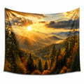 Arazzo da parete 150 x 130 cm in poliestere con paesaggio montano dorato - decorazione murale con occhielli