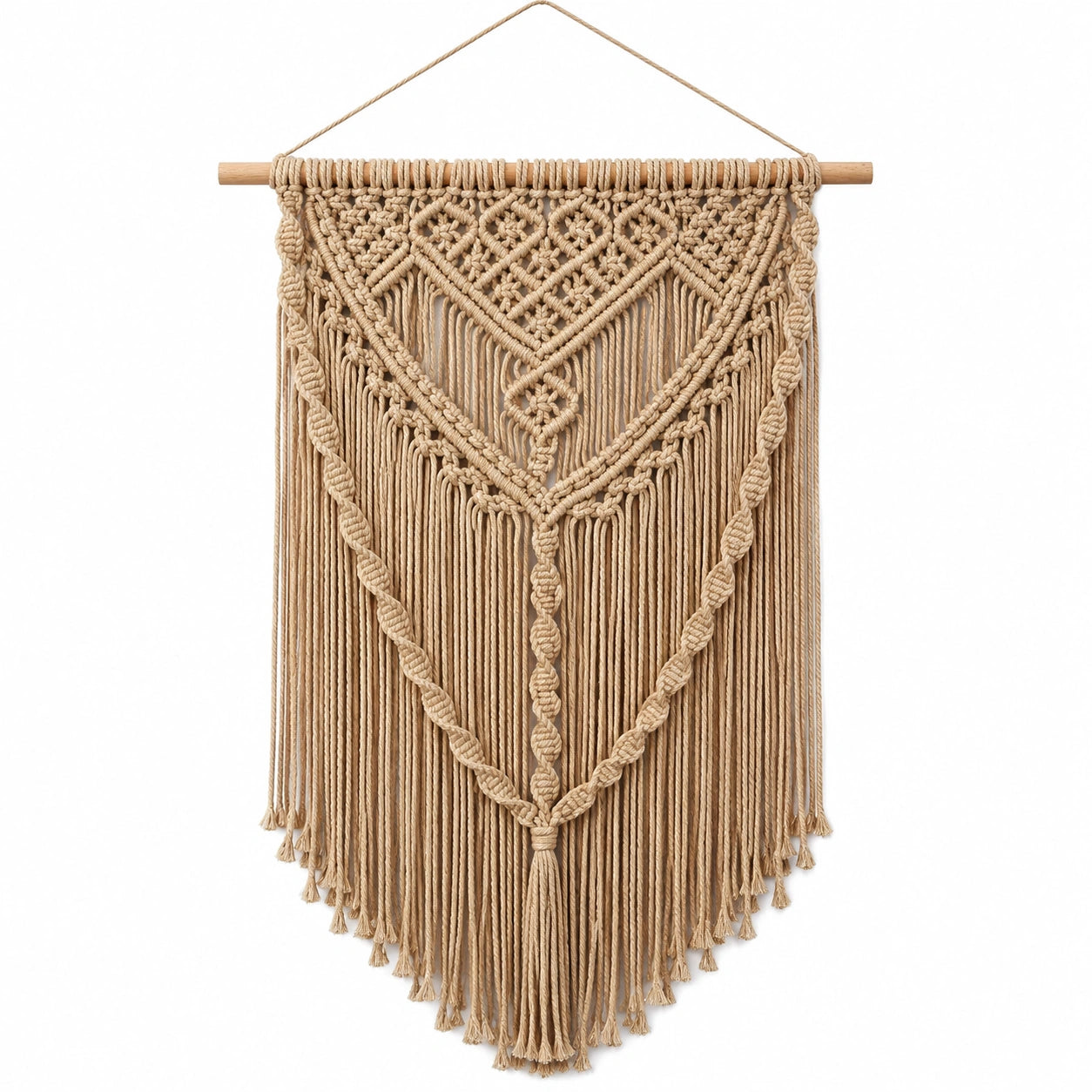Arazzo da parete in cotone beige 50 x 85 cm con frange stile boho