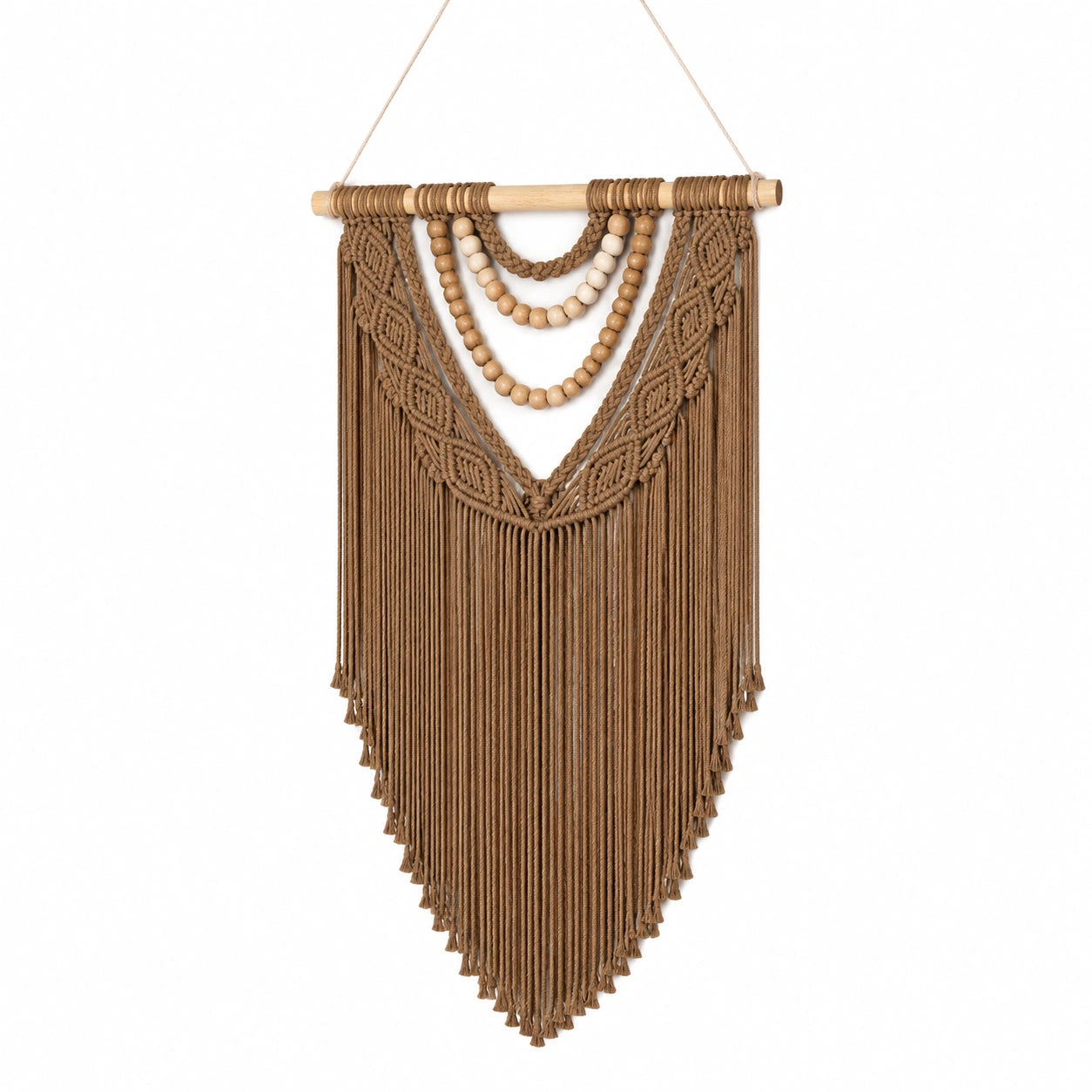 Arazzo da parete 50 x 90 cm in cotone marrone con frange stile boho