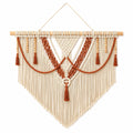 Arazzo da parete 80 x 100 cm in cotone beige e terracotta con frange stile bohémien