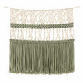 Arazzo da parete 90 x 100 cm in cotone beige e verde salvia con frange stile boho