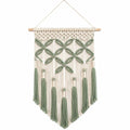 Arazzo da parete in macramè 50 x 85 cm in cotone beige e verde con frange stile boho