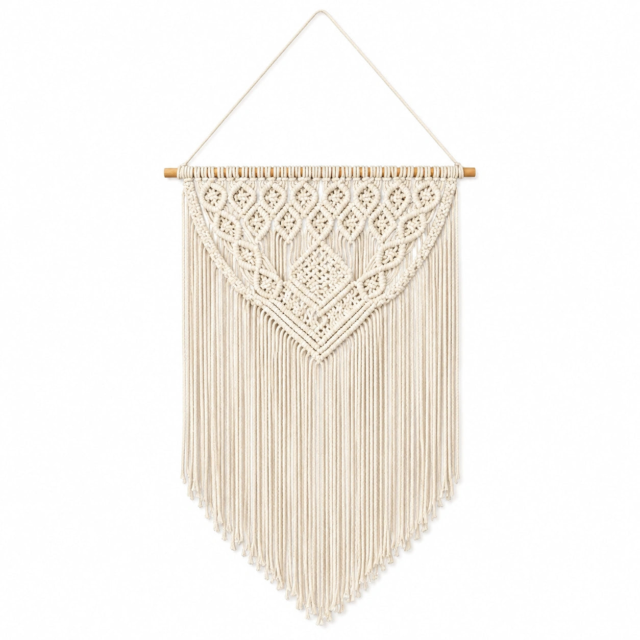 Decorazione murale in macramè 50 x 90 cm beige con corda tessile e frange stile boho