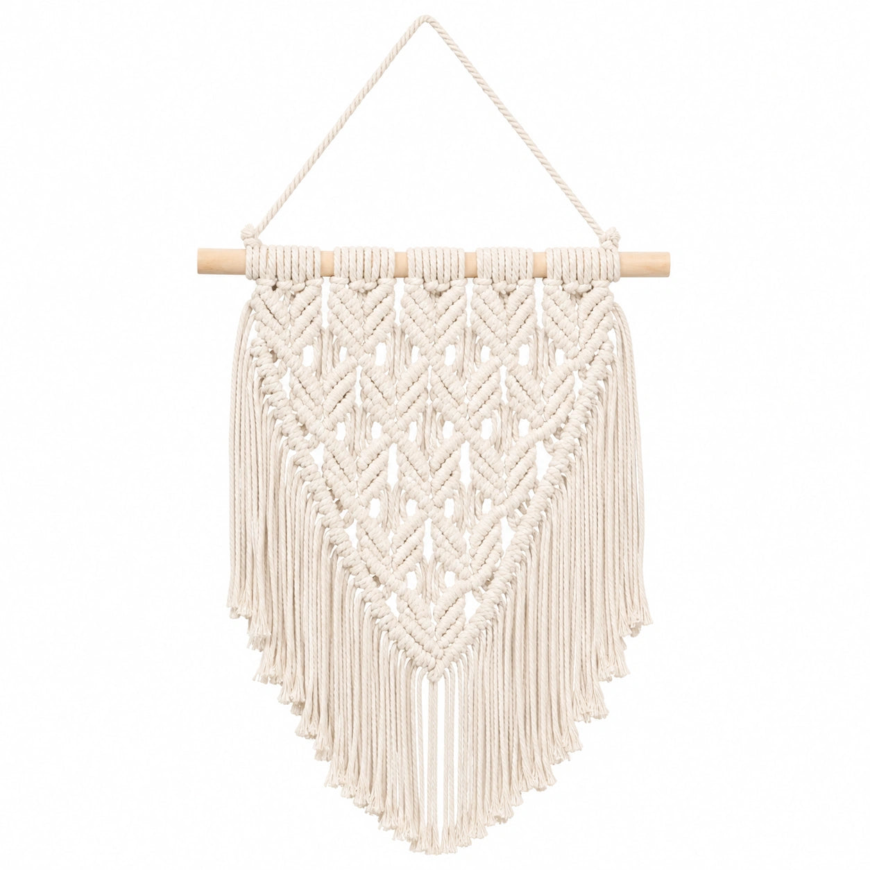 Arazzo da parete 50 x 75 cm in corda di cotone avorio con frange stile boho