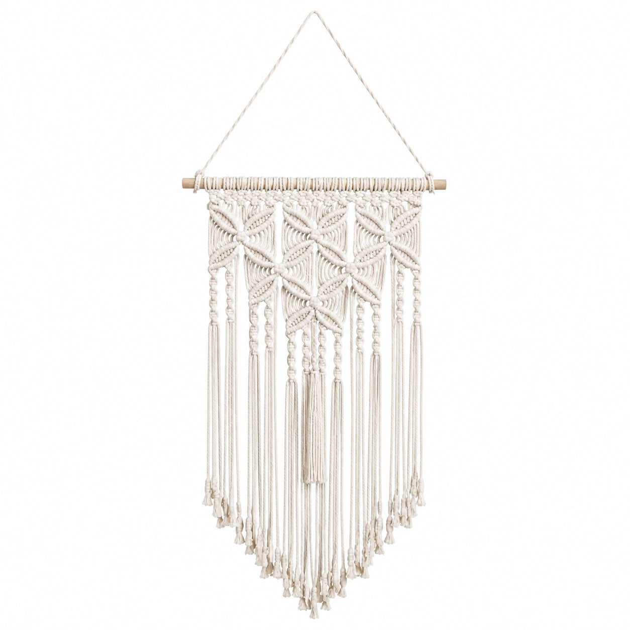 Arazzo da parete 50 x 90 cm in cotone beige con frange stile boho