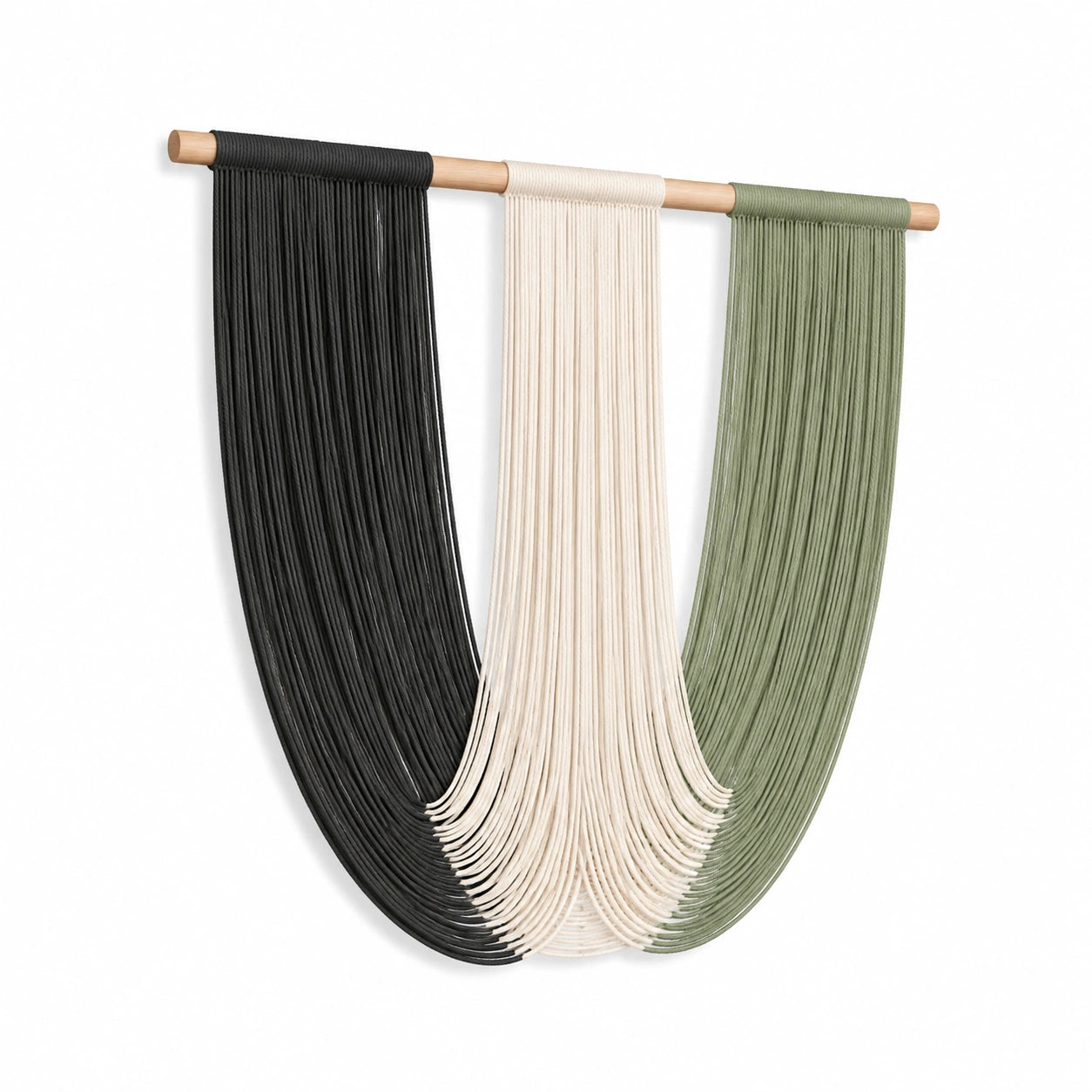 Arazzo da parete 100 x 90 cm in corda di cotone nero avorio verde salvia - decorazione sospesa boho