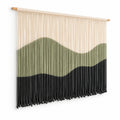 Arazzo da parete 100 x 90 cm in corda tessile beige verde e nero con frange stile boho