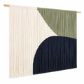 Arazzo da parete 100 x 100 cm in cotone avorio verde salvia blu navy con bastone in legno stile boho