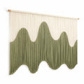 Arazzo da parete 100 cm x 100 cm in corda tessile verde salvia e avorio - decorazione bohémien con frange