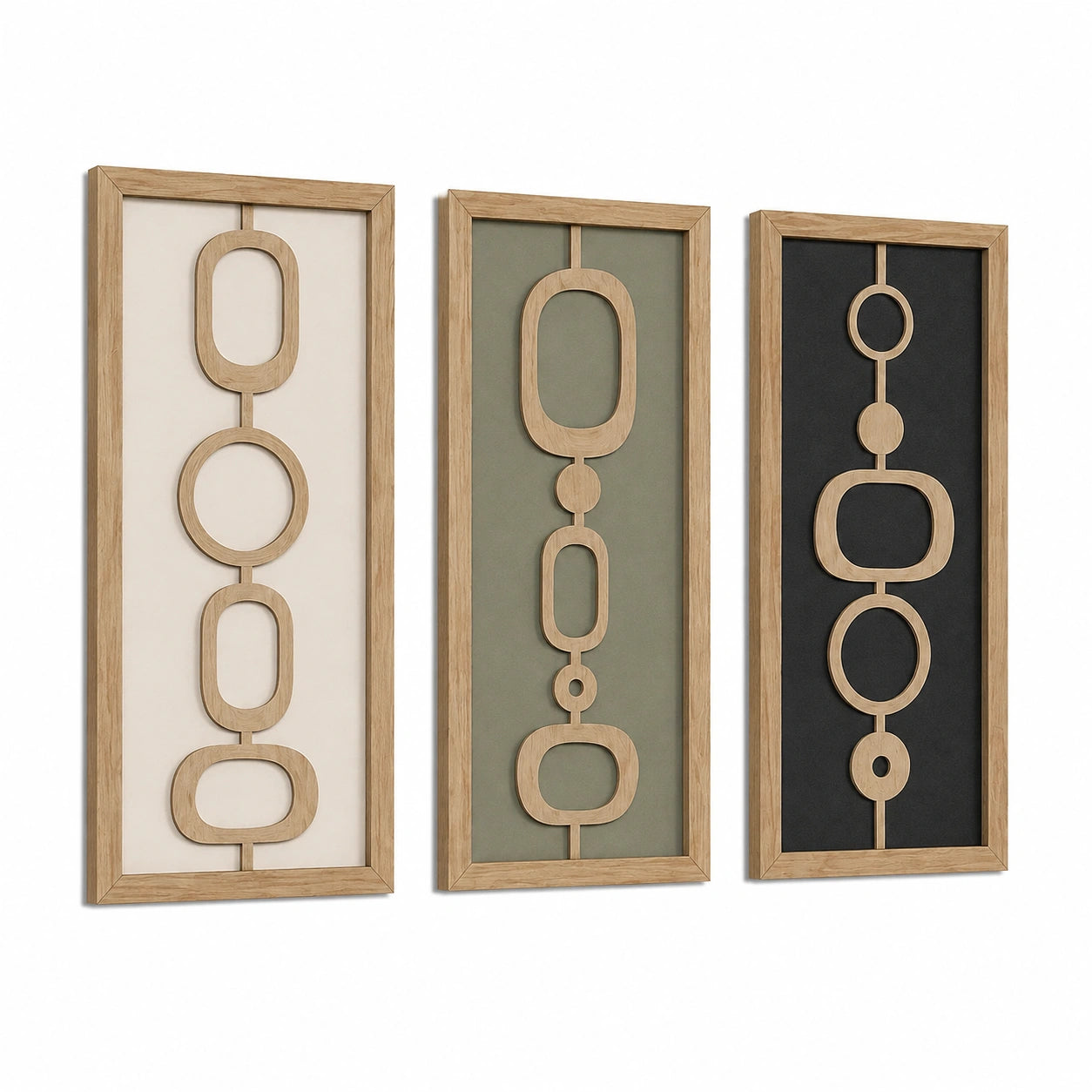 Set di 3 decorazioni murali 30 x 80 cm in legno beige verde nero stile geometrico