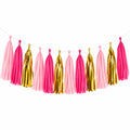 Ghirlanda decorativa 300 x 35 cm in carta rosa fucsia oro con nappe per feste