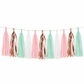 Ghirlanda con nappine 300 x 35 cm in carta rosa verde menta bianco e oro rosa - decorazione per feste