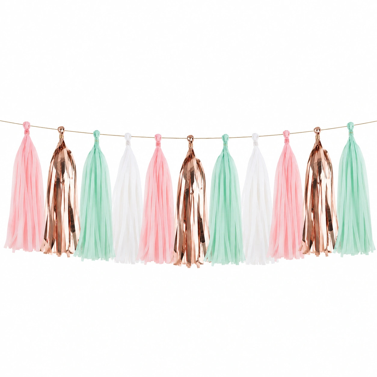 Ghirlanda con nappine 300 x 35 cm in carta rosa verde menta bianco e oro rosa - decorazione per feste