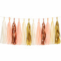 Ghirlanda decorativa con nappine 150 x 35 cm in carta bianco rosa oro per feste